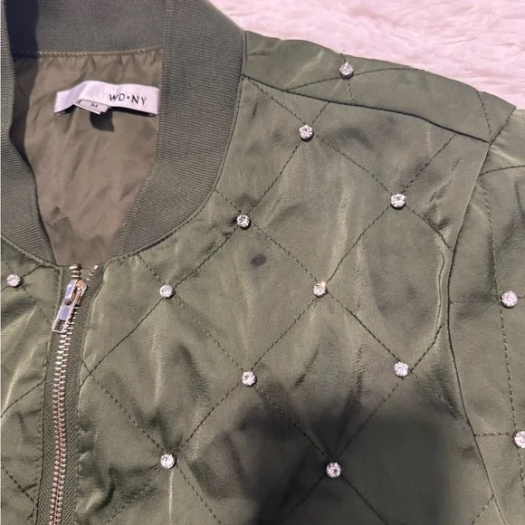 Wdny Women’s Embellished Zip-front Jacket in Olive Size M - Picture 4 of 5